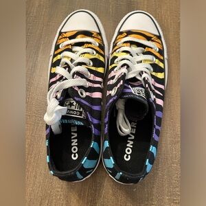 Converse Kids Black Canvas Low Top Sneakers with Rainbow Zebra Stripes